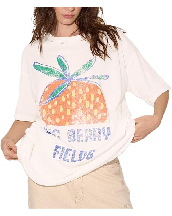 Womens Oversized Vintage Flower Graphic Tees Tops Y2k California Aesthetic Baggy T-Shirts Fruit C... | Amazon (US)