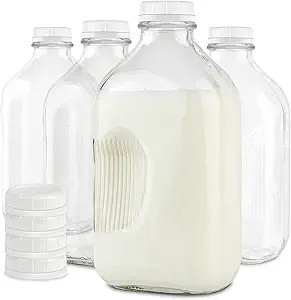 Stock Your Home Half Gallon Glass Milk Bottle with Lid (4 Pack) 64 Oz Jugs and 8 White Caps, Reus... | Amazon (US)