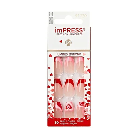 imPRESS Valentine Press-On Nails No Glue Needed Red Medium Coffin 33 Ct. | Walmart (US)