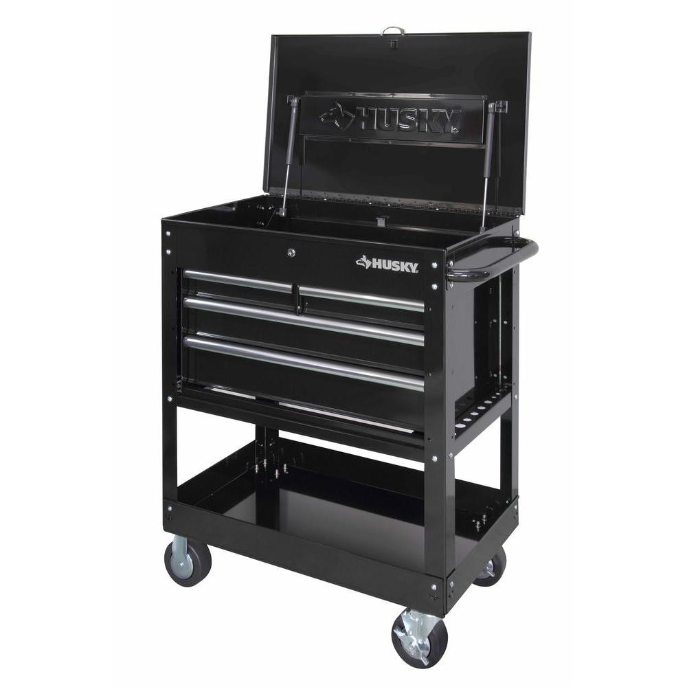 Husky 33 in. W 4-Drawer Mechanics Tool Utility Cart in Gloss Black | The Home Depot