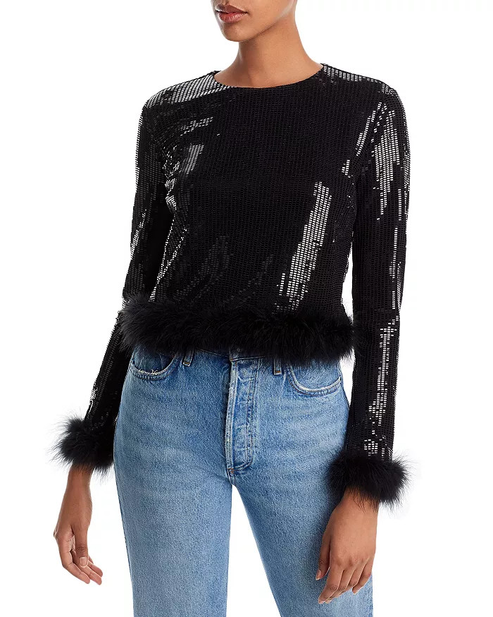 Sequin Feather Embellished Top - 100% Exclusive | Bloomingdale's (US)