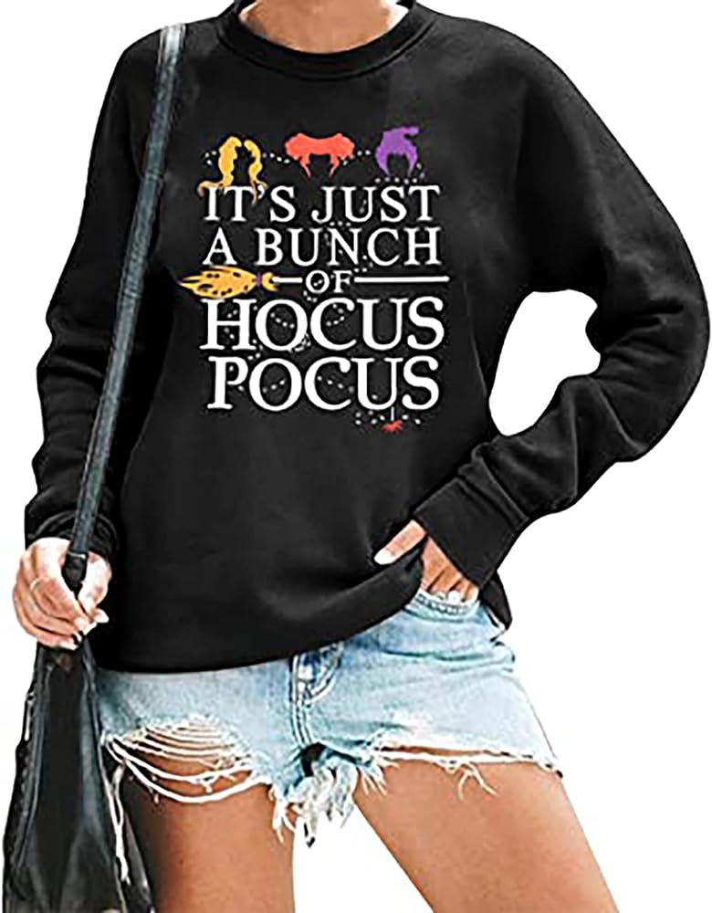 It's Just A Bunch of Hocus Pocus Halloween Sweatshirt Women Funny Sanderson Sisters Graphic Long ... | Amazon (US)