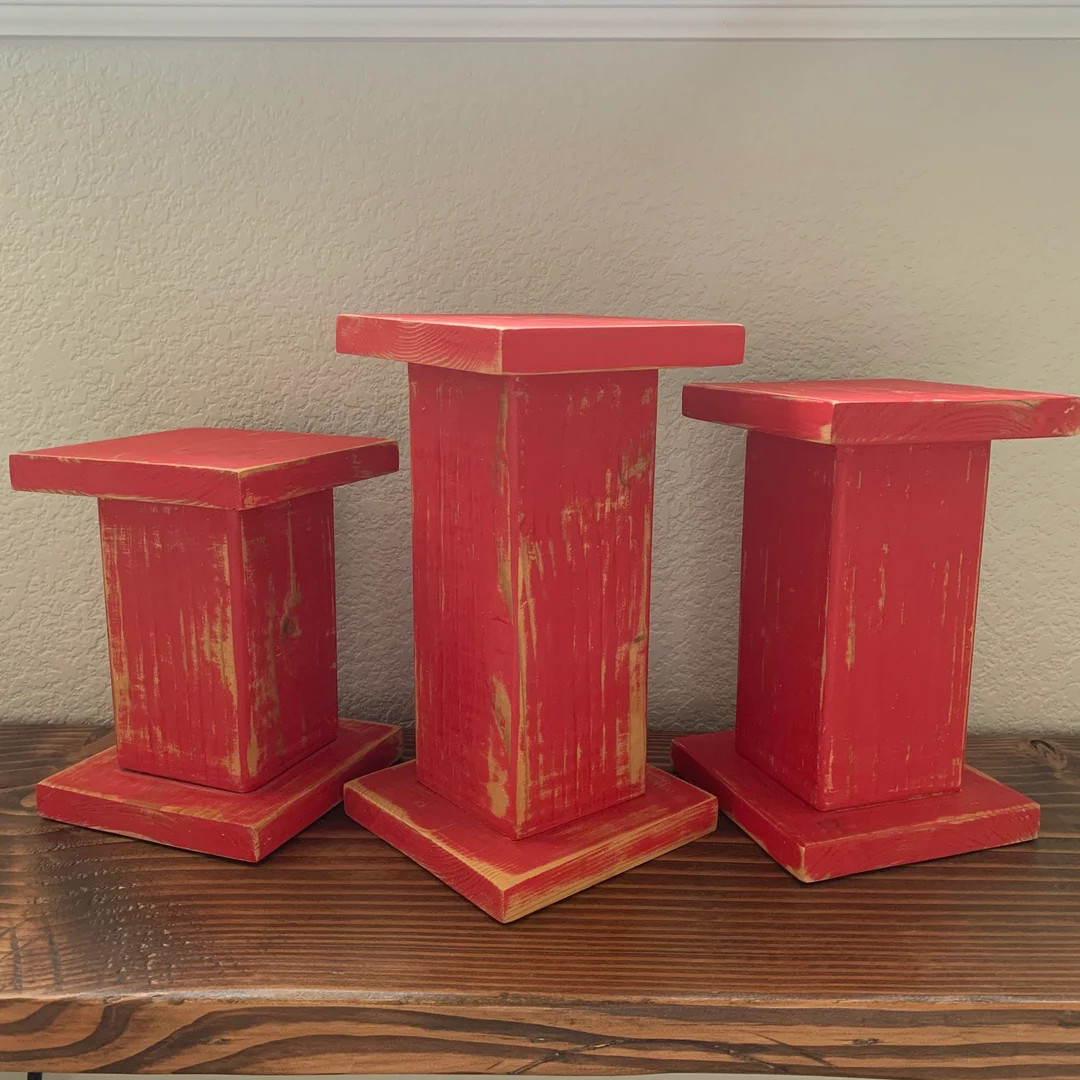 Christmas Farmhouse Distressed Candle Holders- Set of 3 | Wooden Columns | Fixer Upper Decor | HG... | Etsy (US)