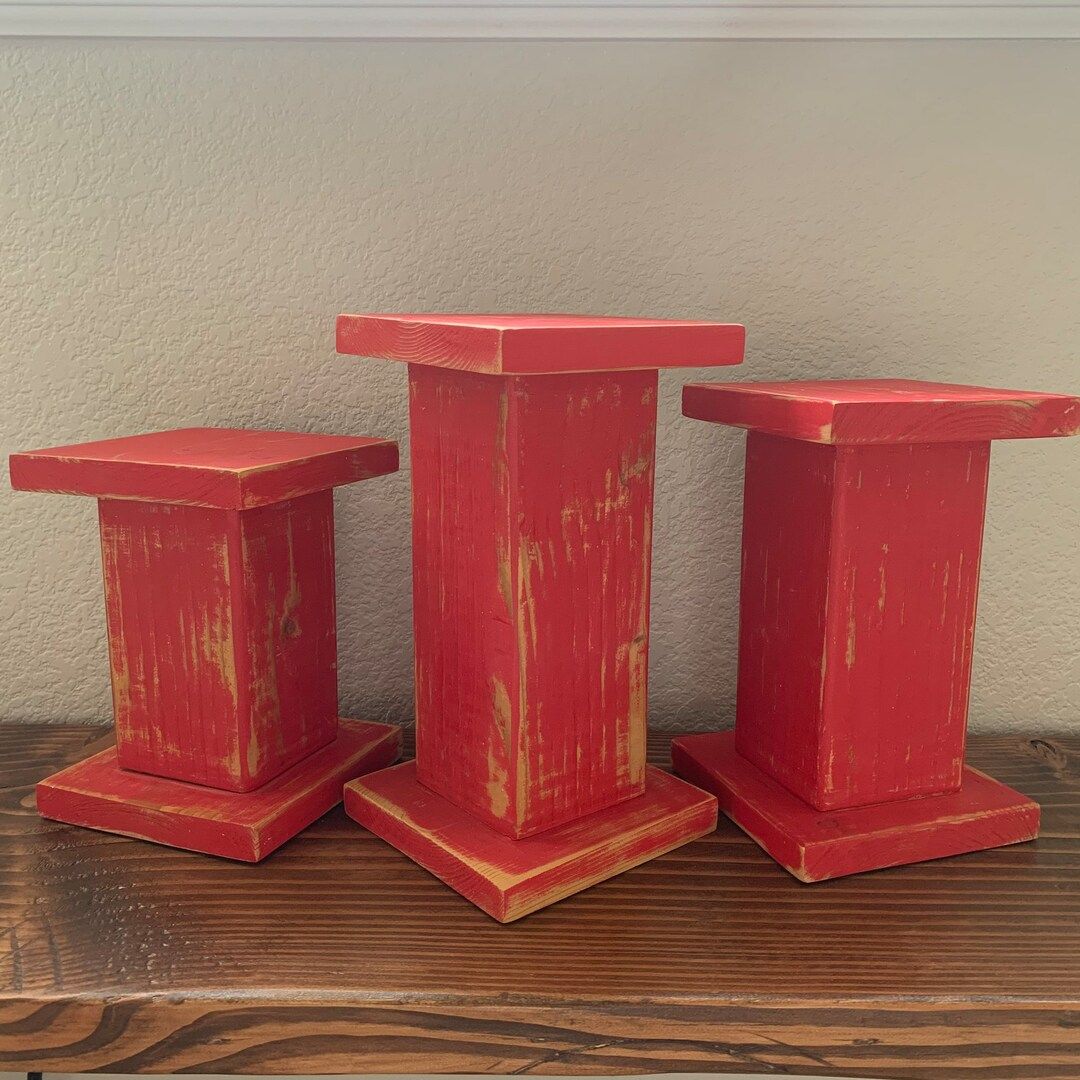 Christmas Farmhouse Distressed Candle Holders- Set of 3 | Wooden Columns | Fixer Upper Decor | HG... | Etsy (US)