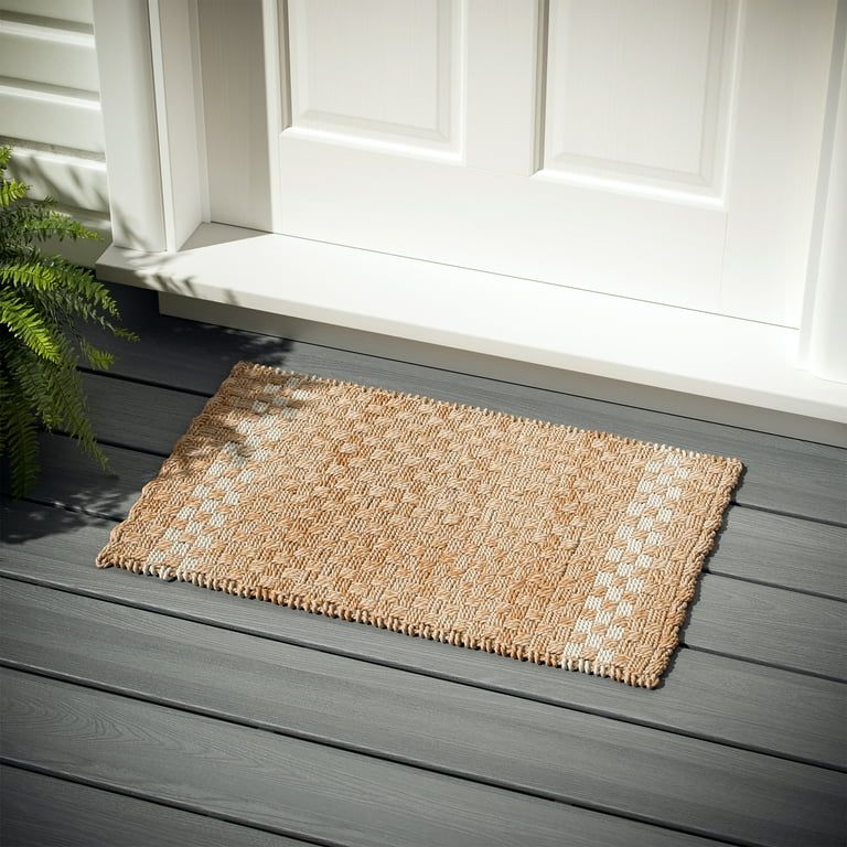 Beautiful Handwoven Jute Outdoor Doormat by Drew Barrymore, 18" x 30", White/Natural | Walmart (US)