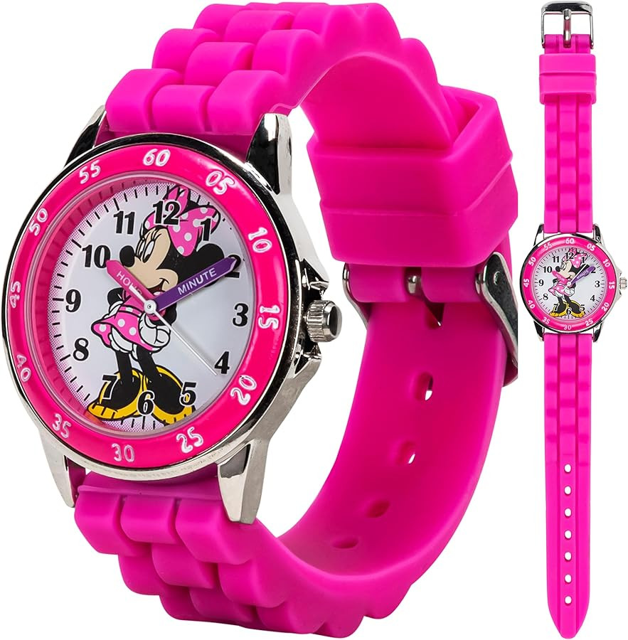 Amazon.com: Disney Minnie Mouse Kids' Time Teacher Watch – Pink Rubber Strap, Easy-Read Analog ... | Amazon (US)