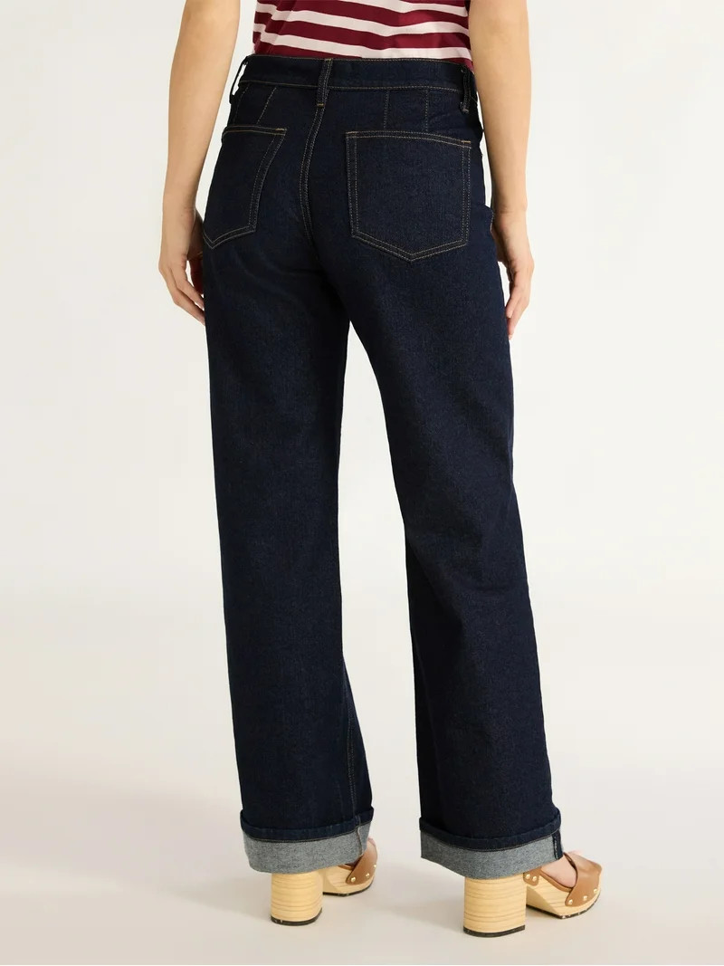 Free Assembly Women's Wide Leg High Rise Pintuck Jeans, 29” Inseam, Sizes 0-20 | Walmart (US)