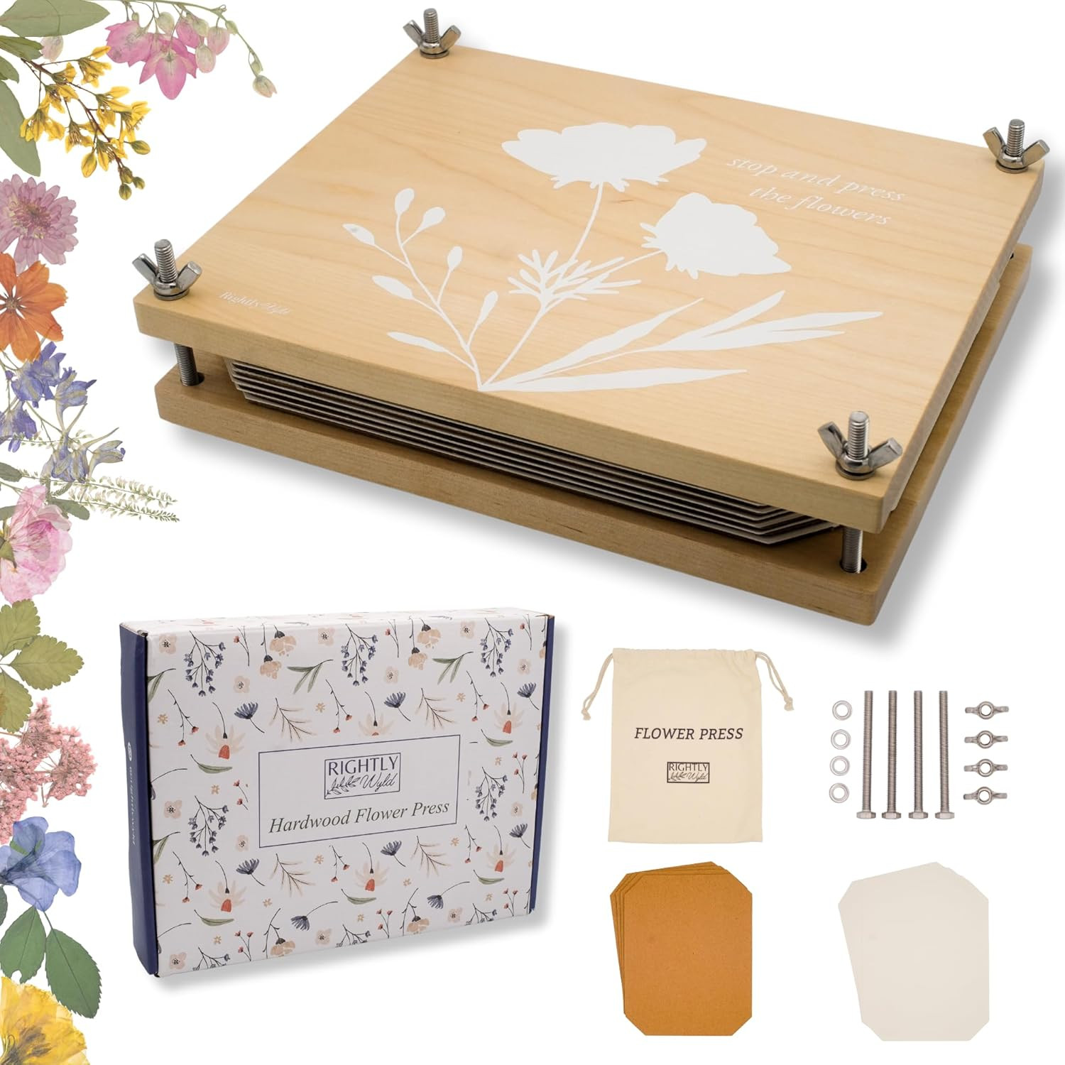 Flower Press Kit | Durable Hardwood 8x10in - Flower Preserving Kit Up to 8 layers - Floral Preser... | Amazon (US)