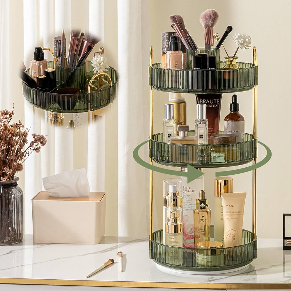 Rotating Makeup Organizer for Vanity, High-Capacity Skincare Clear Make Up Storage Perfume Organi... | Amazon (US)