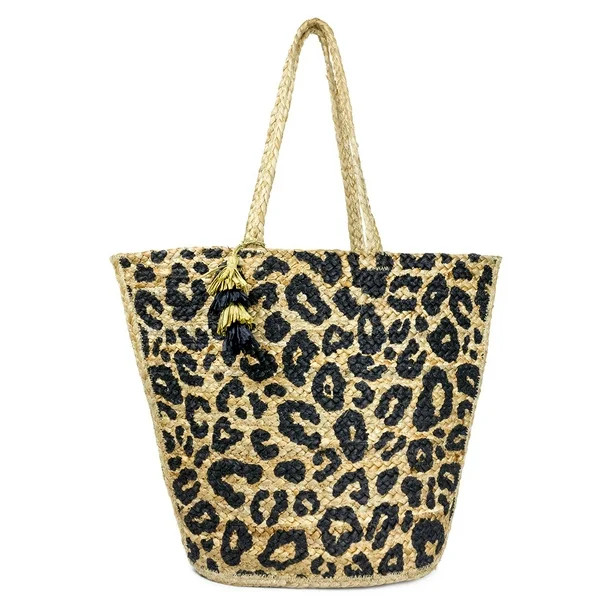 Magid Straw Jute Leopard Print Tote Handbag Purse | Walmart (US)