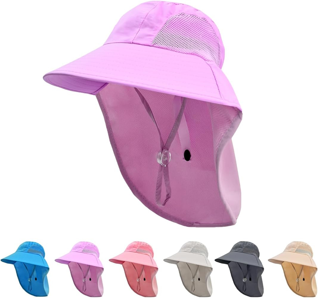 Rosoz Kids Sun Hat with Neck Flap UV Protection Summer Toddler Beach Hat Unisex Ponytail Hat Wide... | Amazon (US)