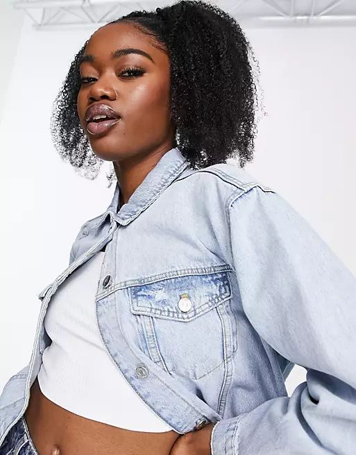 Stradivarius oversized denim jacket in deep light bleach wash | ASOS (Global)