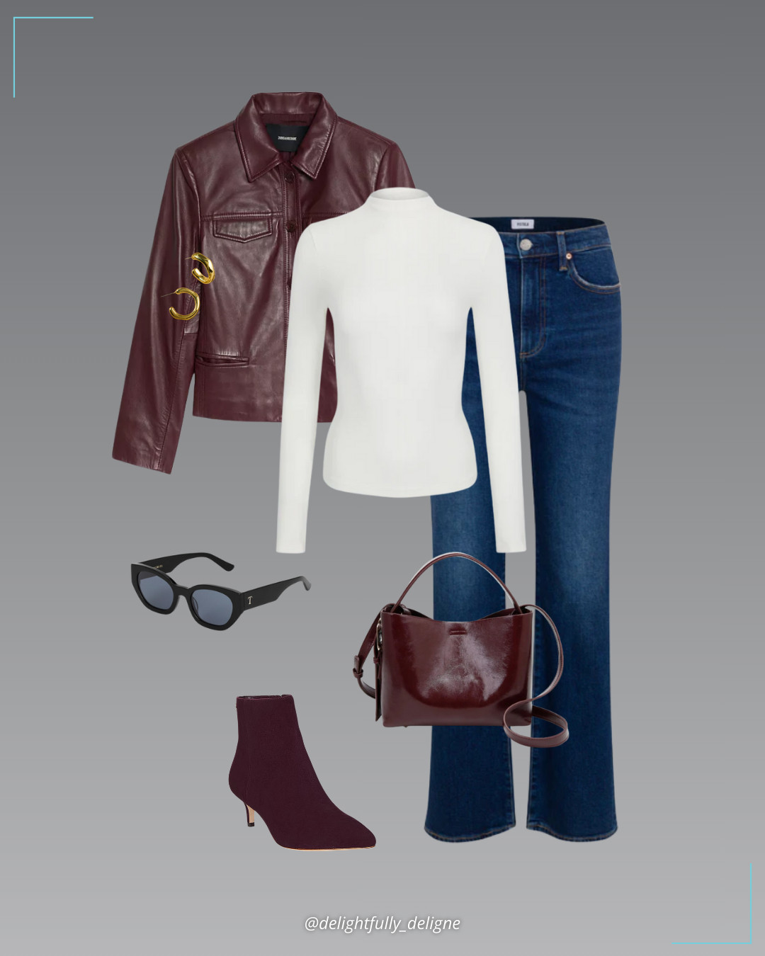 Pistola Picks❤️🤍 Dara long-sleeve funnel-neck top in Ecru, Evie high-rise slim boot in Penthouse, styled with a leather jacket, suede booties, crossbody bag, cat-eye sunglasses & medium gold hoop earrings. 

 #LTKgrwm #LTKootd #LTKOver40