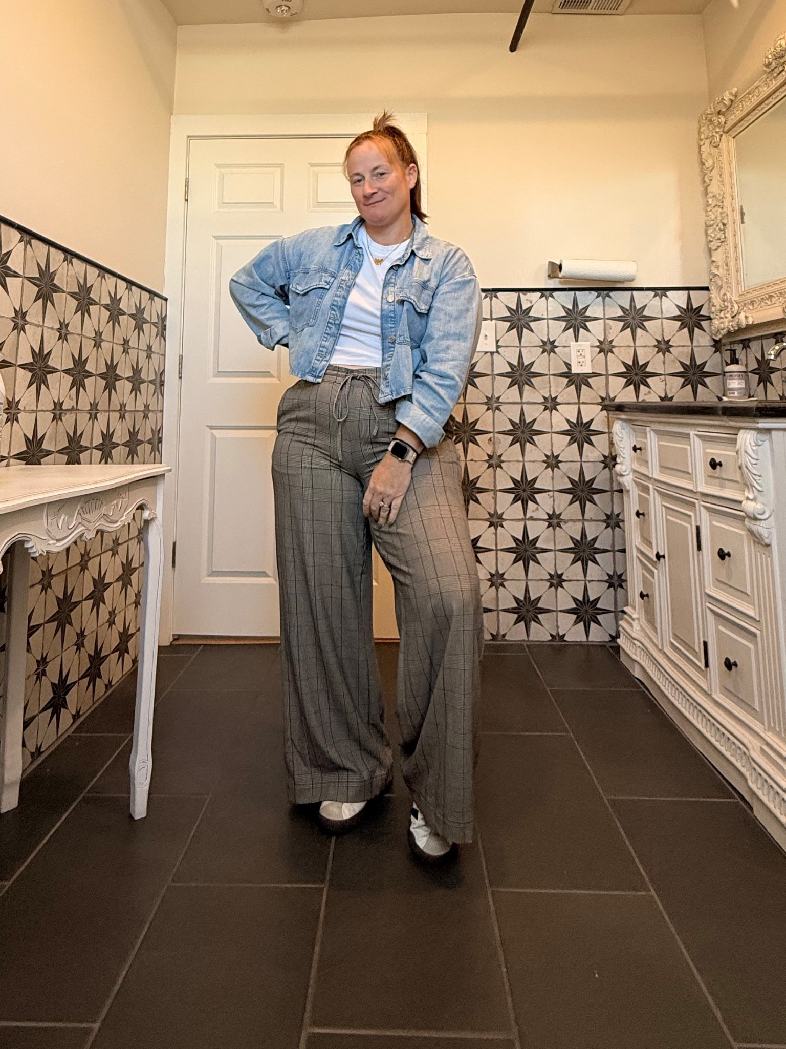 Work outfit of the day! 

Tee - Wild Fable from Target. I size up in this brand to XL. 
Pants - Target. Size L. Fits true. 
Jacket - Dynamite Denim from Nordstrom, old but will tag similar. 
Shoes - Adidas 

#LTKStyleTip #LTKWorkwear #LTKSeasonal