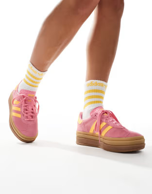 adidas Originals Gazelle Bold trainers in pink and yellow with gum sole | ASOS (Global)