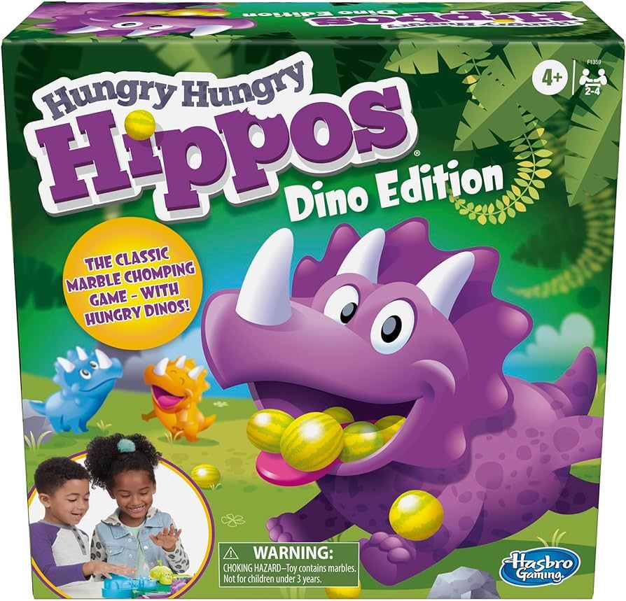 Hasbro Gaming Hungry Hungry Hippos Dino Edition              
 Plastic, Marble | Amazon (US)