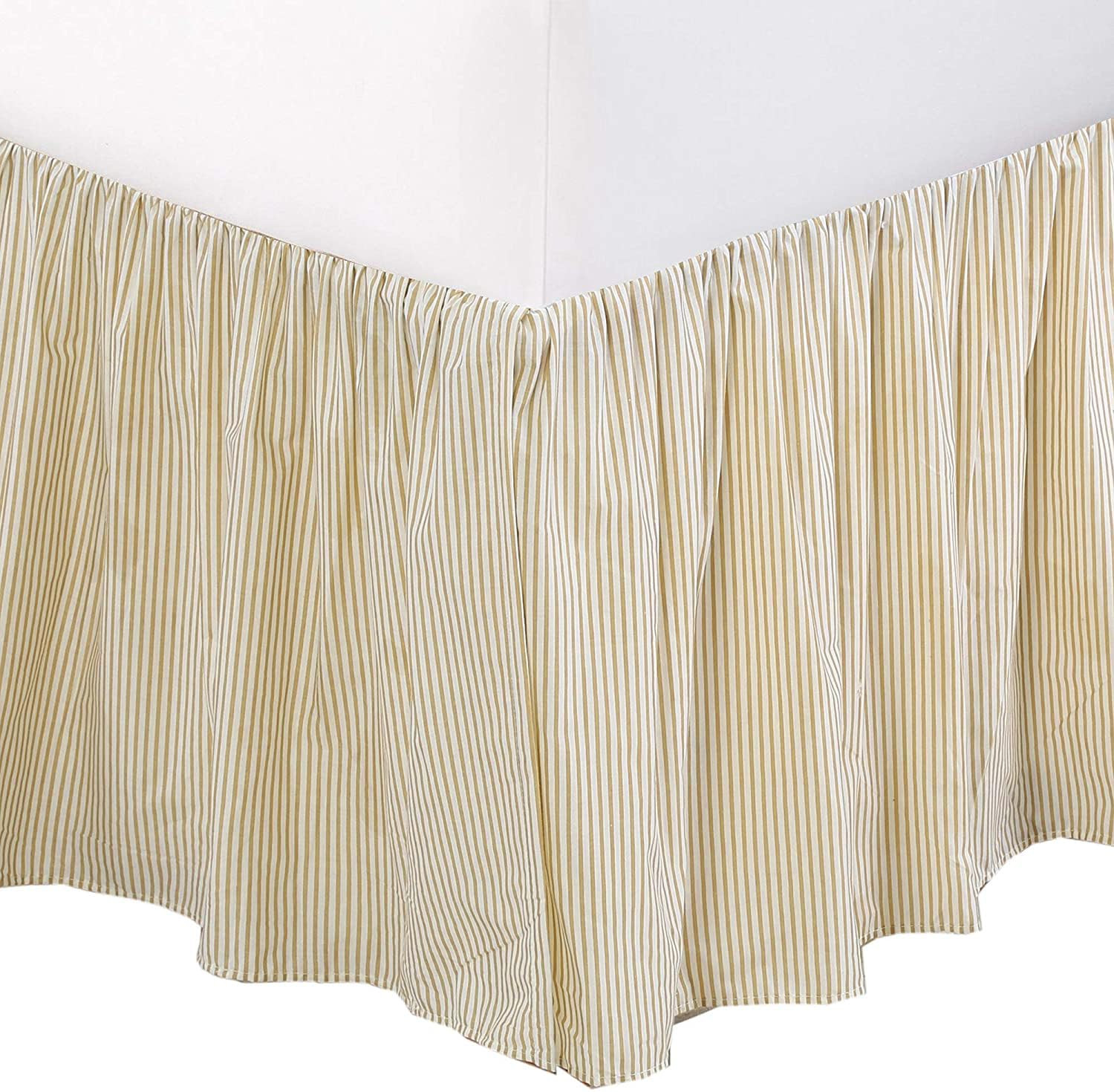 Cozy Line Home Fashions Farmhouse Ticking Cream Ivory Cotton Striped Ruffled Bed Skirt Dust Ruffl... | Amazon (US)