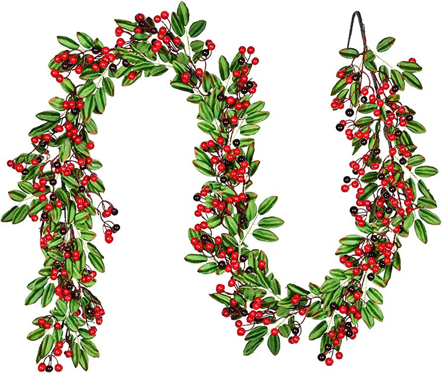 Artiflr 6 FT Red Berry Christmas Garland with Green Leaves Garland Artificail Berry Garland Indoo... | Amazon (US)