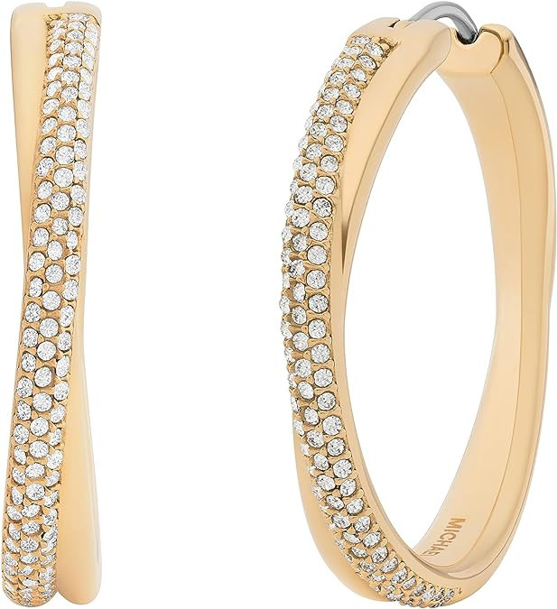 Michael Kors Stainless Steel and Pavé Crystal Hoop Earrings for Women, Color: Gold (Model: MKJ83... | Amazon (US)