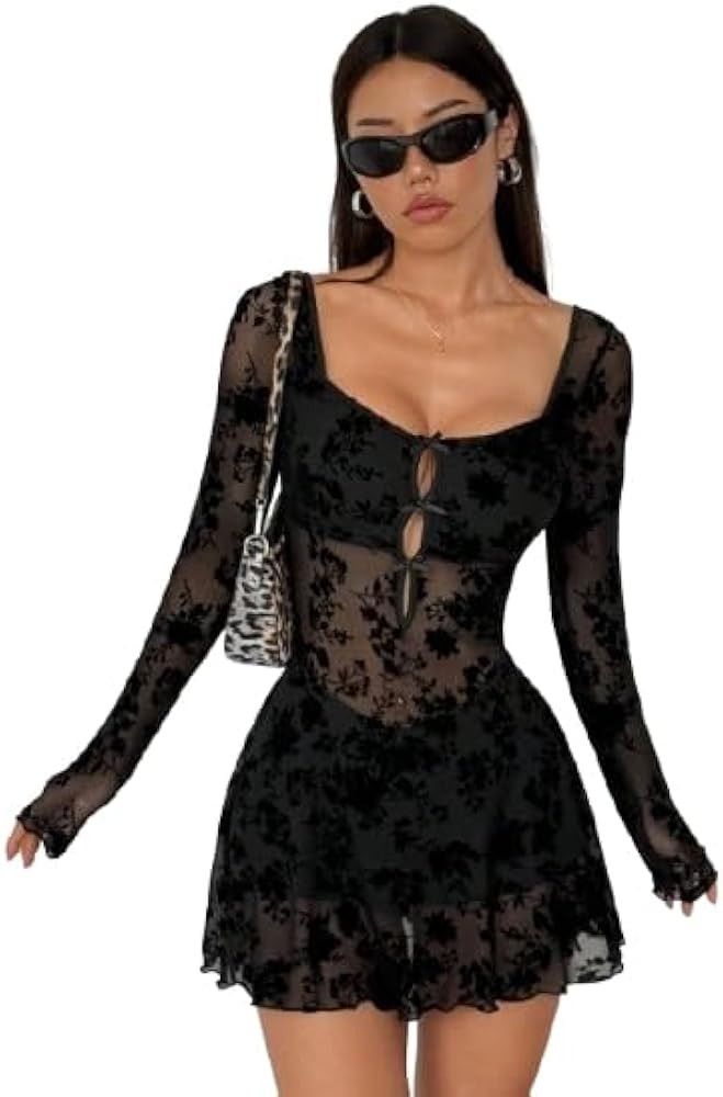 WDIRARA Women's Dresses Mesh Backless Bow Sweetheart Neckline Sheer Mini Club Dress Going Out Out... | Amazon (CA)