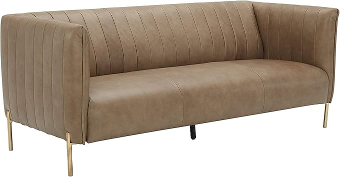 Amazon.com: Amazon Brand – Rivet Frederick Mid-Century Channel Tufted Leather Sofa Couch, 77.5"... | Amazon (US)