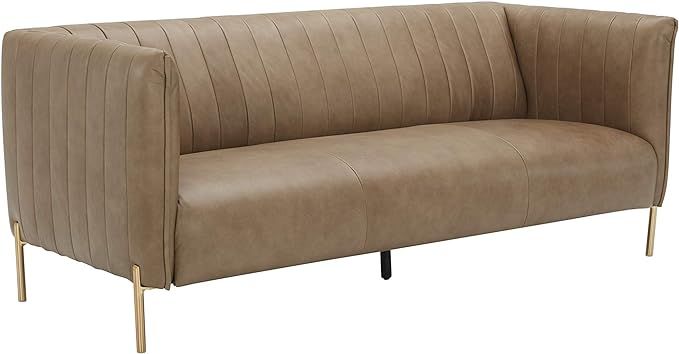 Amazon.com: Amazon Brand – Rivet Frederick Mid-Century Channel Tufted Leather Sofa Couch, 77.5"... | Amazon (US)