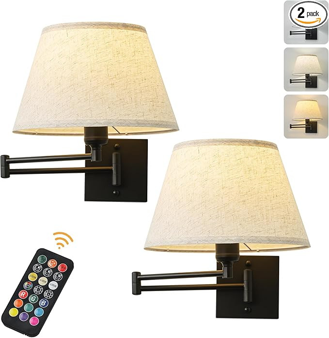 Battery Operated Wall Sconces Set of Two with Remote Control, Rechargeable Cordless Swing Arm Wal... | Amazon (US)