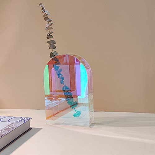 Rainbow Acrylic Flower Vase,Iridescent Vase,Acrylic Vase,Acrylic Coloured Vase (Rainbow, 6.3''Wx1... | Amazon (US)