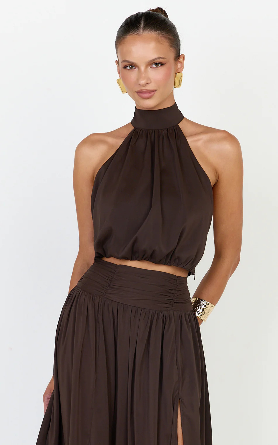 Halter Neck Top in Brown | Showpo (US, UK & Europe)