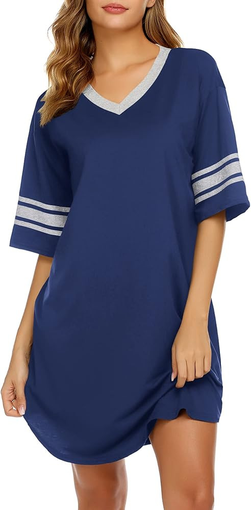 Ekouaer Womens Nightgown Short Sleeve Sleepshirt | Amazon (US)