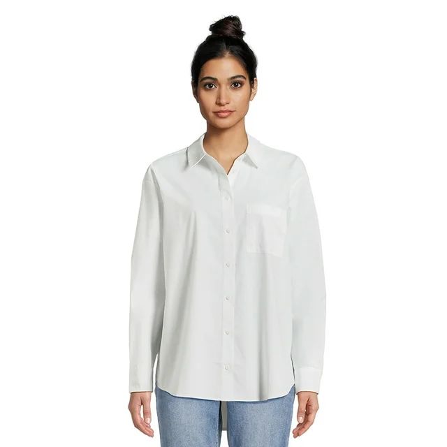 Time and Tru Women's Oversized Button Front Shirt, Sizes XS-XXXL - Walmart.com | Walmart (US)