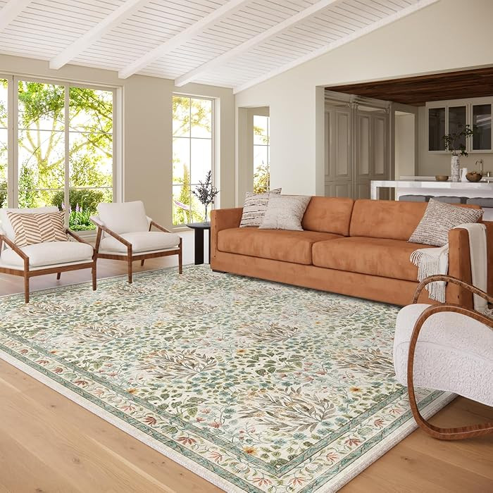 Washable Area Rug 8x10 - Vintage Floral Living Room Rug for Dining Room (Under Table), Bedroom - ... | Amazon (US)