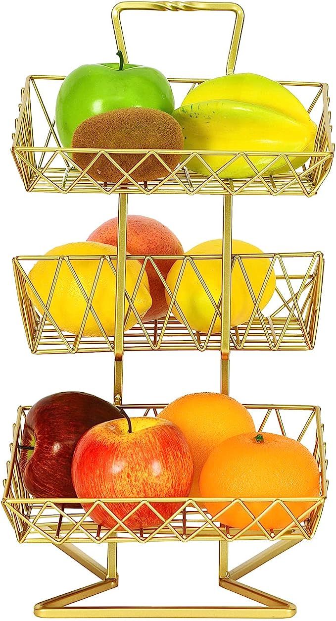 Fruit Basket Stand, 3 Tier Countertop Fruit Storage Basket, Fruit Vegetable Organizer Racks for K... | Amazon (US)