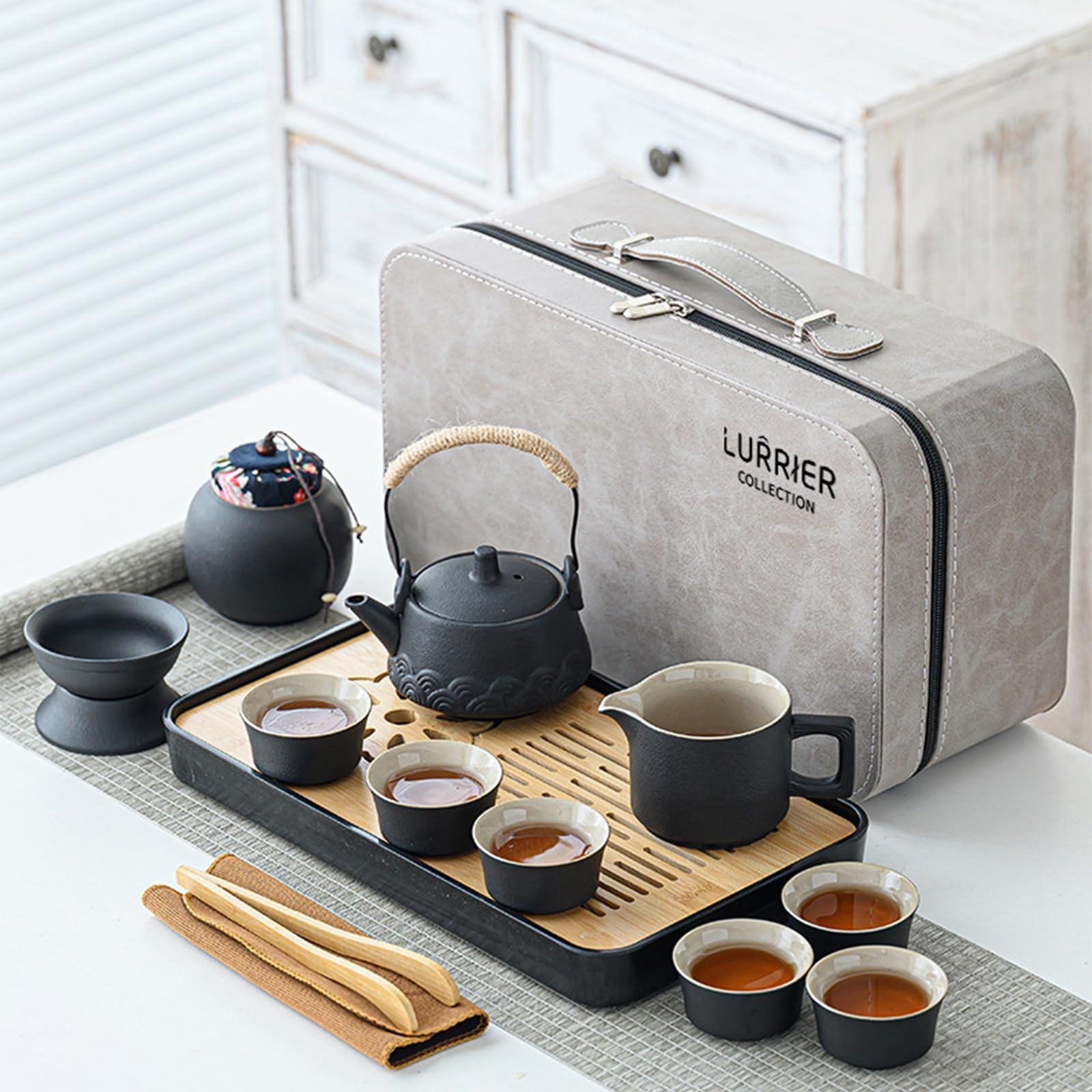 LURRIER Gongfu tea sets, Portable Ceramic TeaSet, Asian Tea sets for adult, Tea Gift sets, Grey l... | Amazon (US)