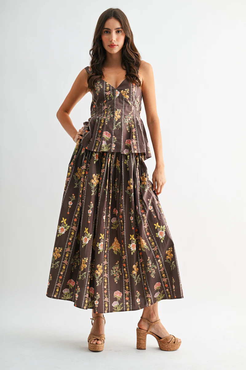 Francesca Floral Print Pleated Maxi Skirt | Benaar La