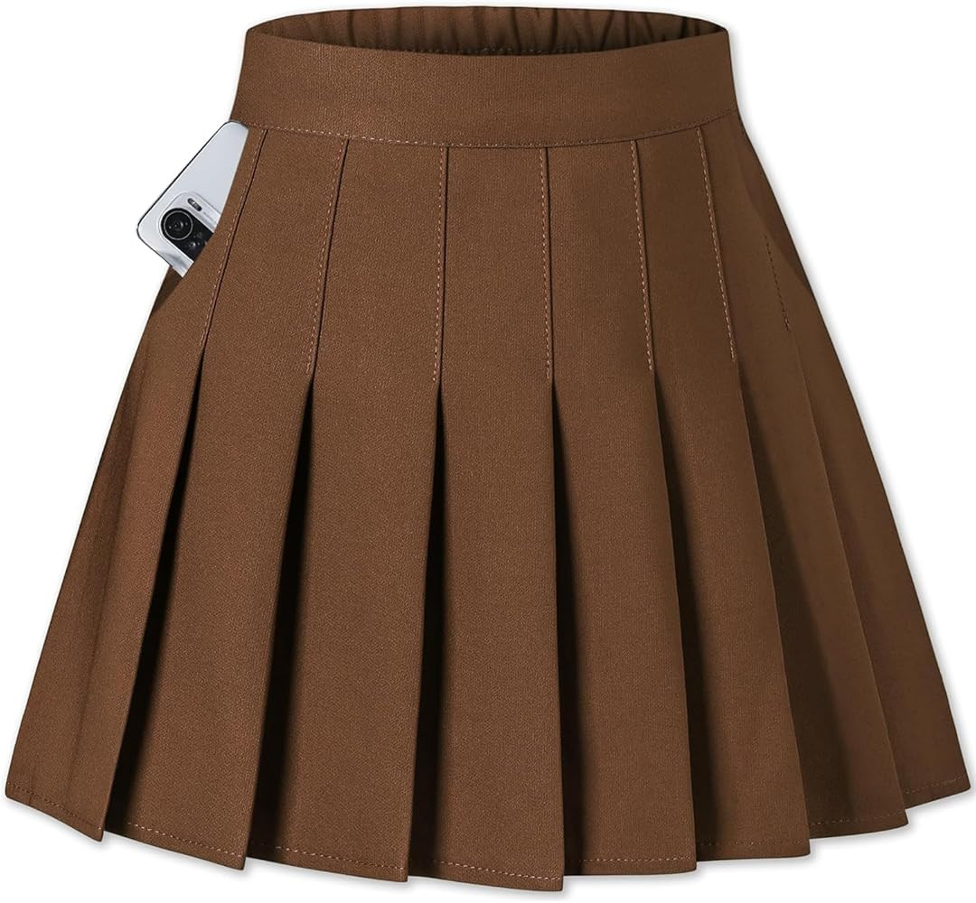 SANGTREE Women Girls Pleated Skirts with Shorts, Elastic Waist Uniform Plus Size Tennis Casual Sk... | Amazon (US)