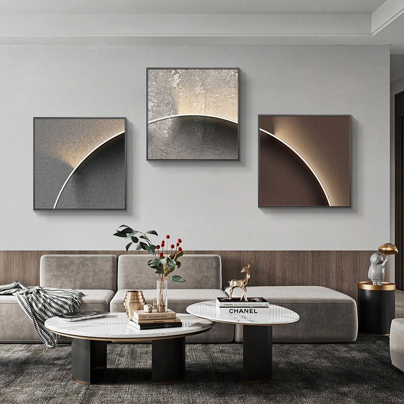 3 Pieces Modern Abstract Wall Decor Set Square Canvas Painting with Frame Living Room 1200mmW*400mmH*25mmD | Homary