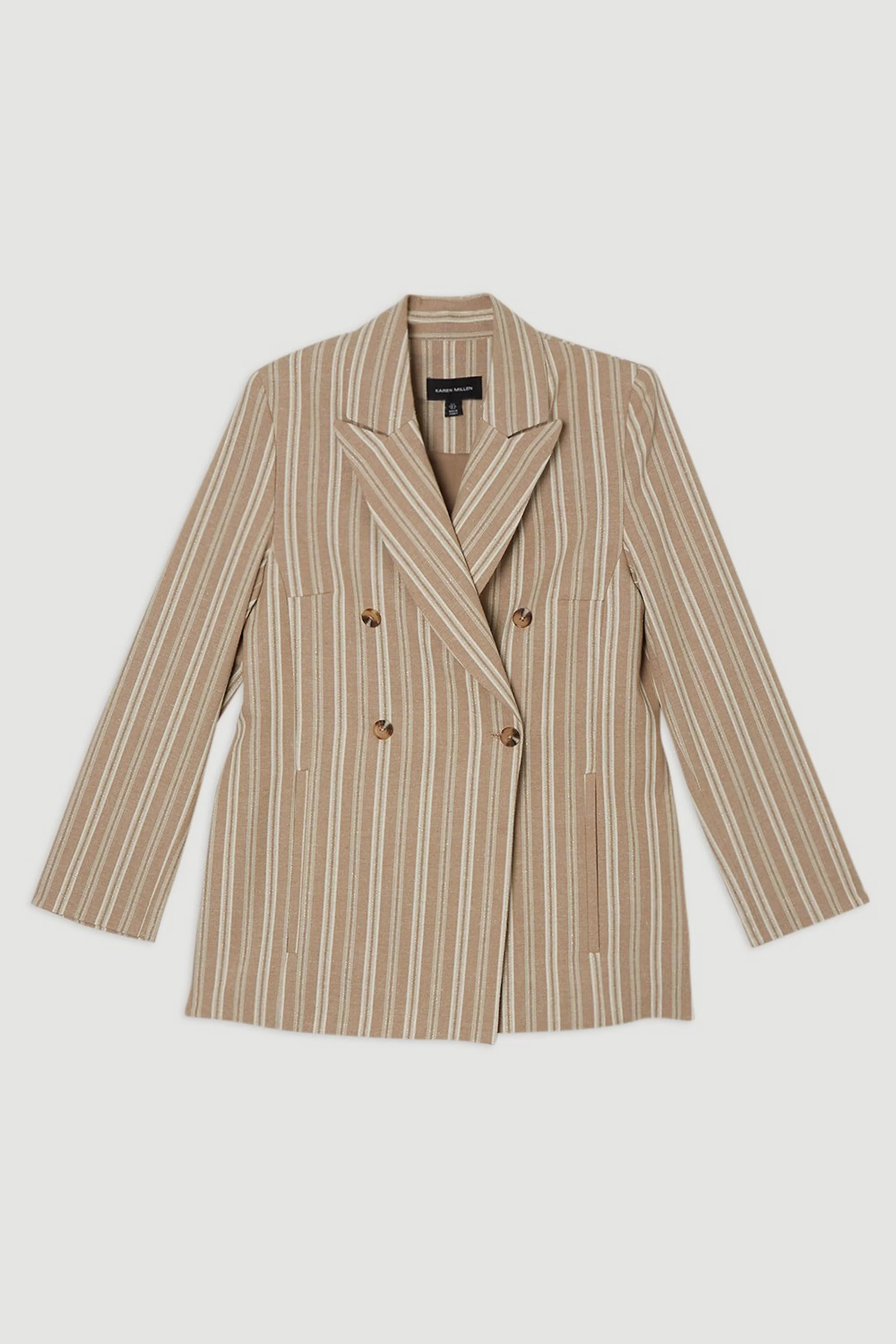 Linen Sparkle Stripe Tailored Double Breasted Jacket | Karen Millen | Karen Millen UK + IE + DE + NL