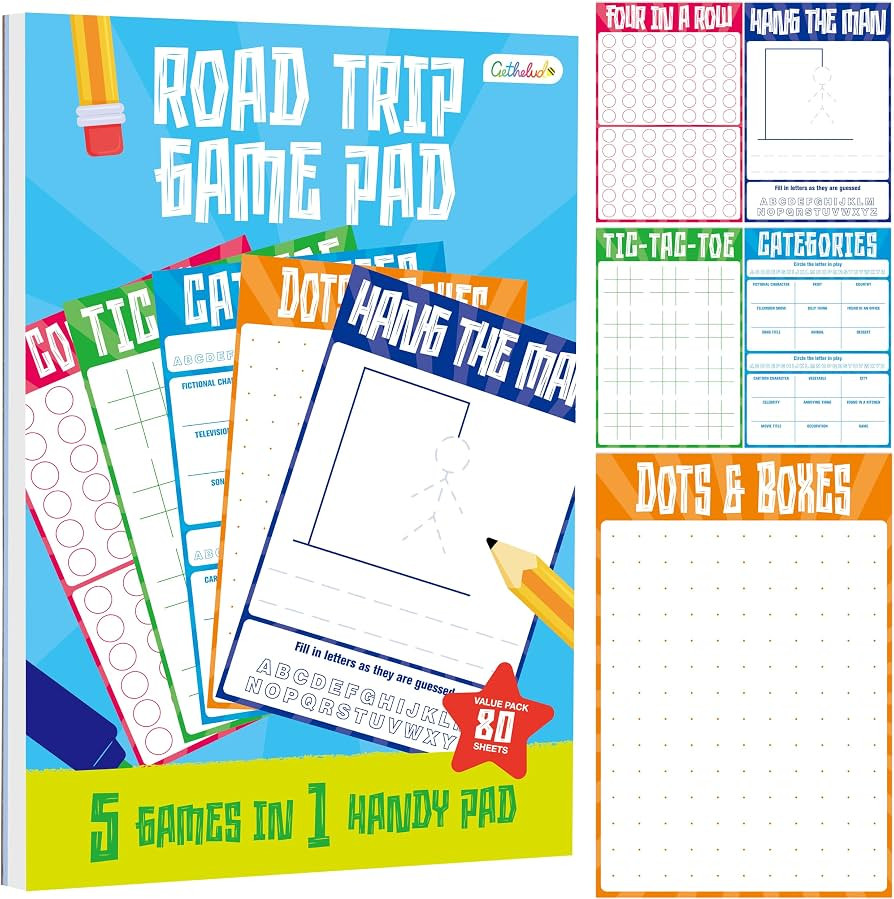 Road Trip Game Pad, 80 Tear-Off Sheets 5 Classic Games in 1 Pad, Dots & Boxes, Tic-tac-Toe, Categ... | Amazon (US)