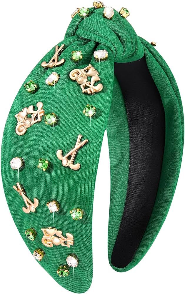 Golf Knotted Headband for Women Sports White Pearl Rhinestone Jeweled Wide Knot Headband Fun Golf... | Amazon (US)