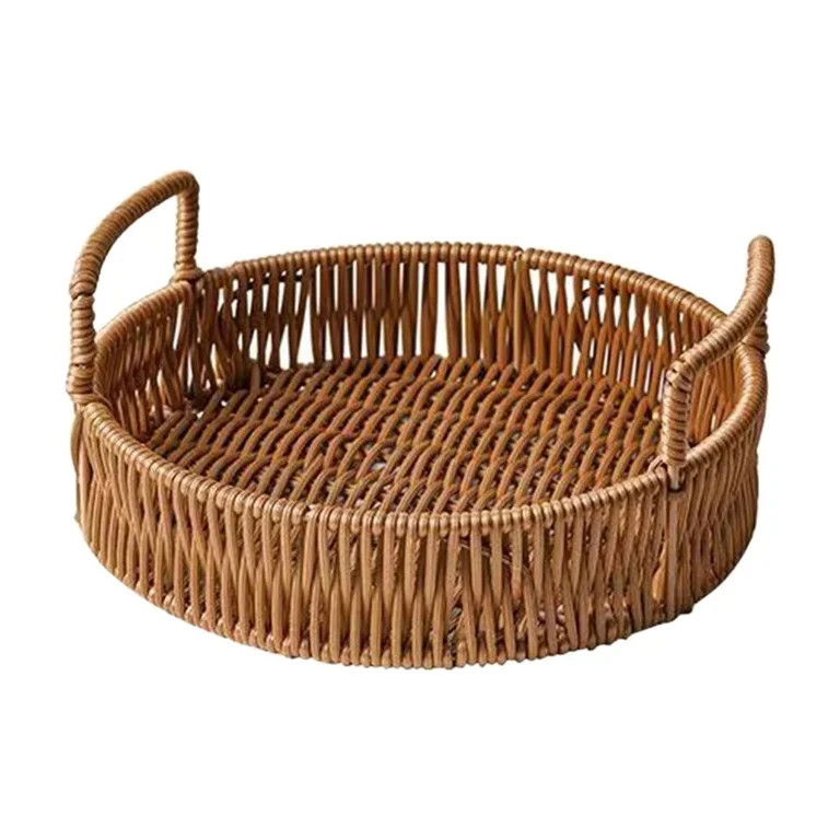 Rattan Woven Round Basket, Round Rattan Woven Serving Tray with Handles for Bread Fruit Vegetable... | Walmart (US)