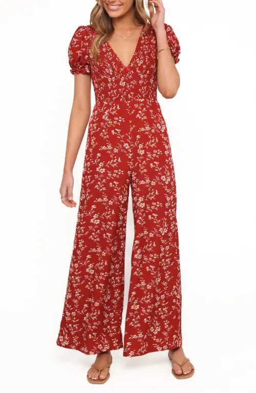 Petal & Pup Herring Floral Print Wide Leg Jumpsuit in Red at Nordstrom, Size X-Small | Nordstrom