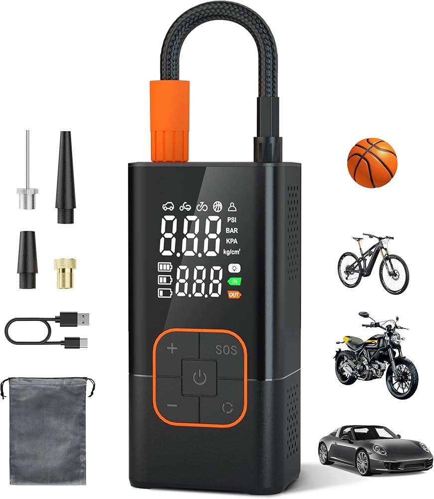 Tire Inflator Portable Air Compressor-150PSI Bike Pump, 20000mAh Air Pump Cordless with Tire Pres... | Amazon (US)