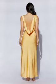 Nadia Maxi Satin Dress With Back Cowl - Lemon | MESHKI US