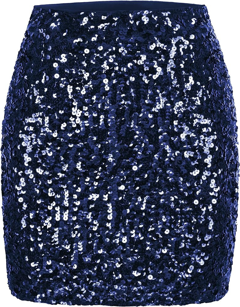 MANER Women's Sequin Skirt Sparkle Stretchy Bodycon Mini Skirts Night Out Party | Amazon (US)