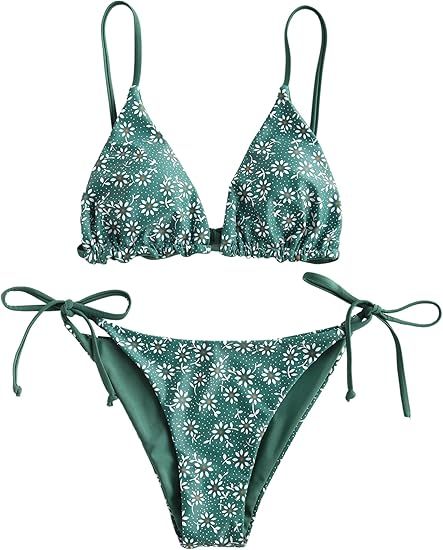 ZAFUL Women's Triangle Bikini Floral String Bikini Set Two Piece Swimsuit Bathing Suits | Amazon (US)