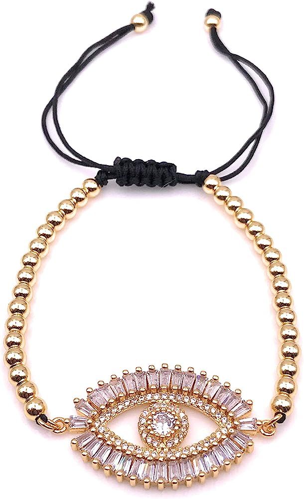 Amazon.com: LESLIE BOULES Evil Eye Gold Plated Rhinestone Bracelet for Women Fashion Jewelry: Clo... | Amazon (US)
