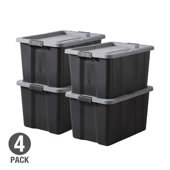 Hyper Tough 27 gal Storage Bins with Latch Lids, Pack of 4, Black Base/Gray Lid | Walmart (US)