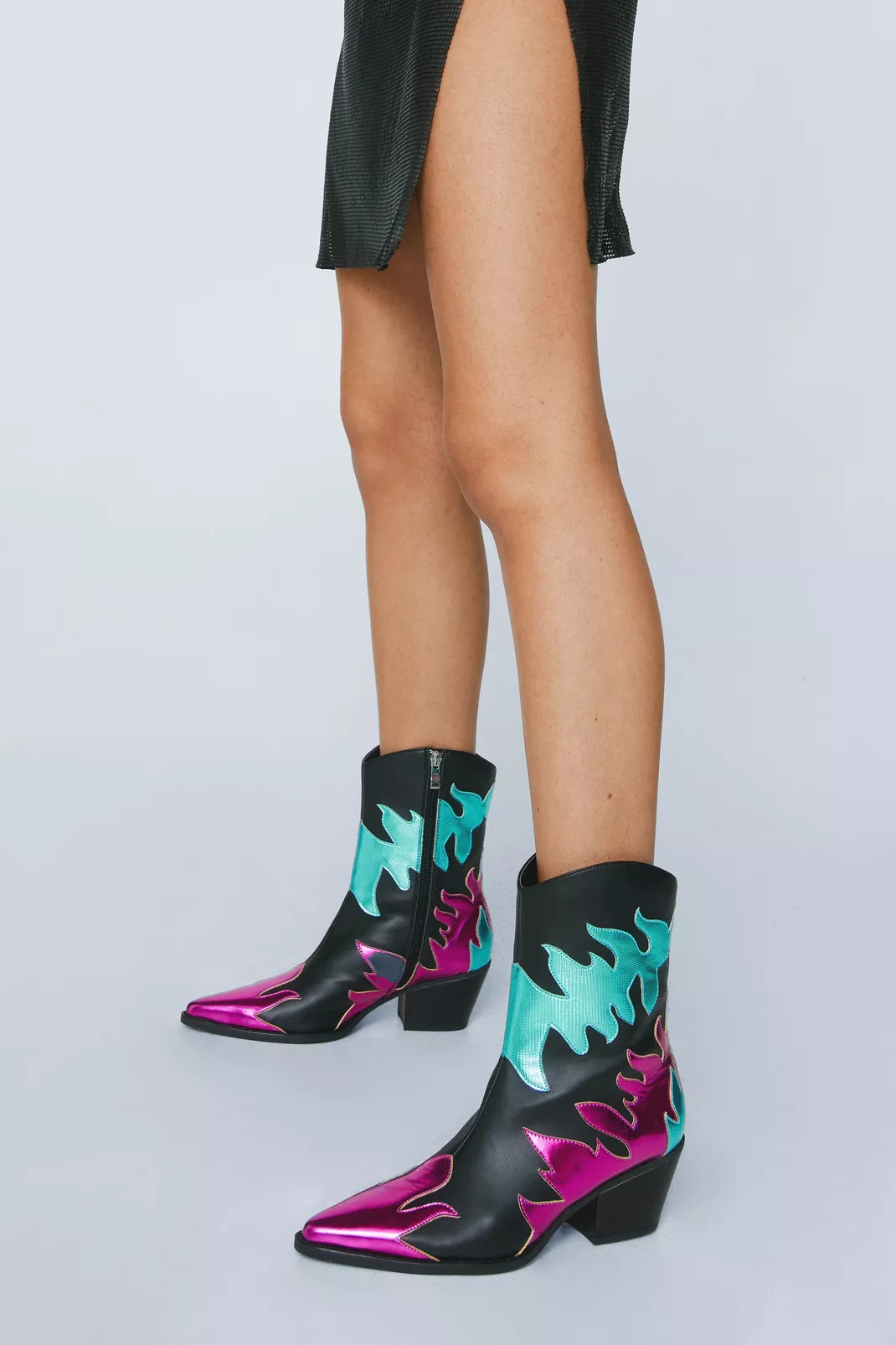 Faux Leather Flame Contrast Cowboy Boot | Nasty Gal (US)