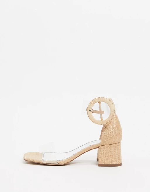 ASOS DESIGN Hopeful block heeled clear sandals in natural fabrication | ASOS (Global)
